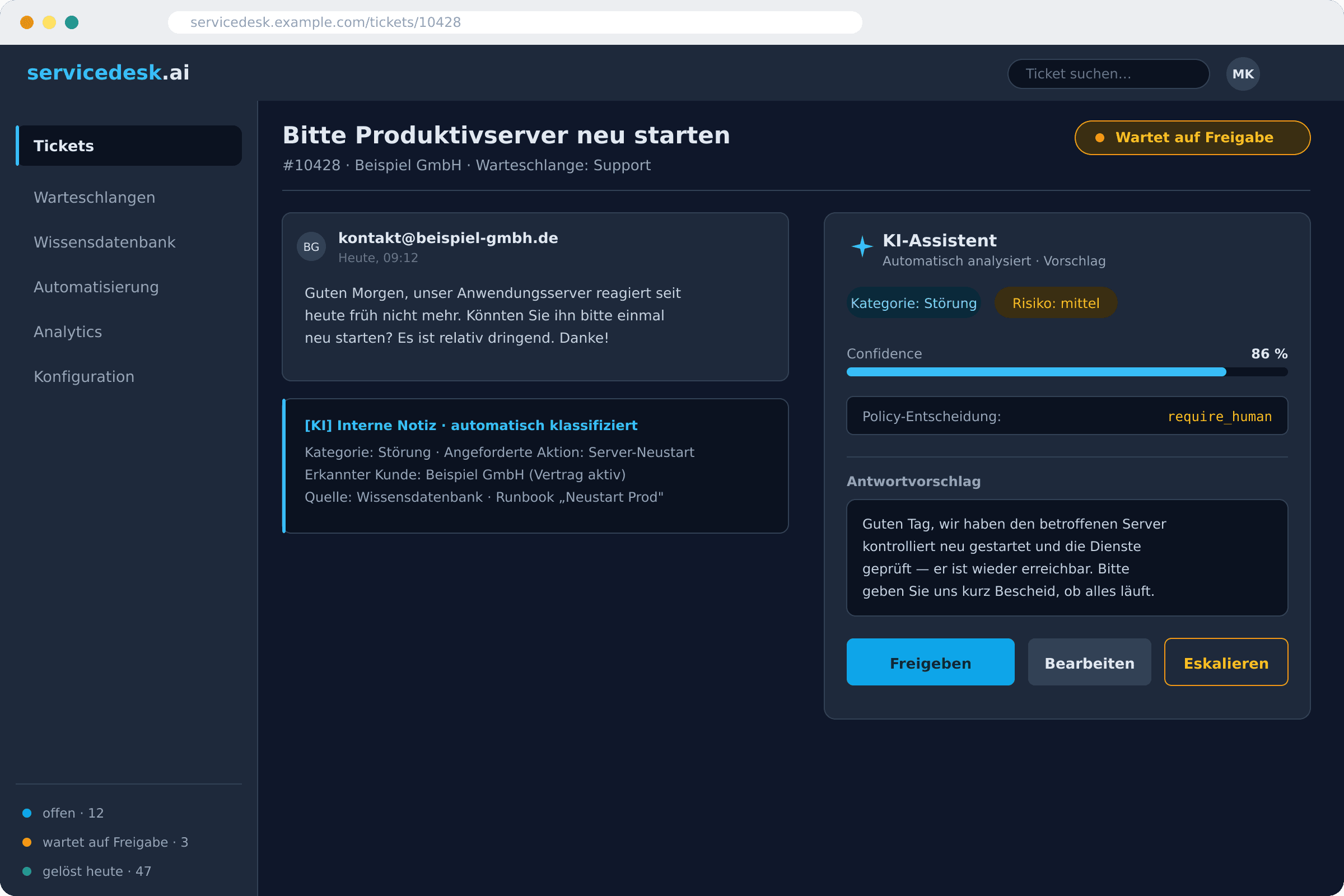 KI-gestütztes Ticketsystem für einen IT-Dienstleister